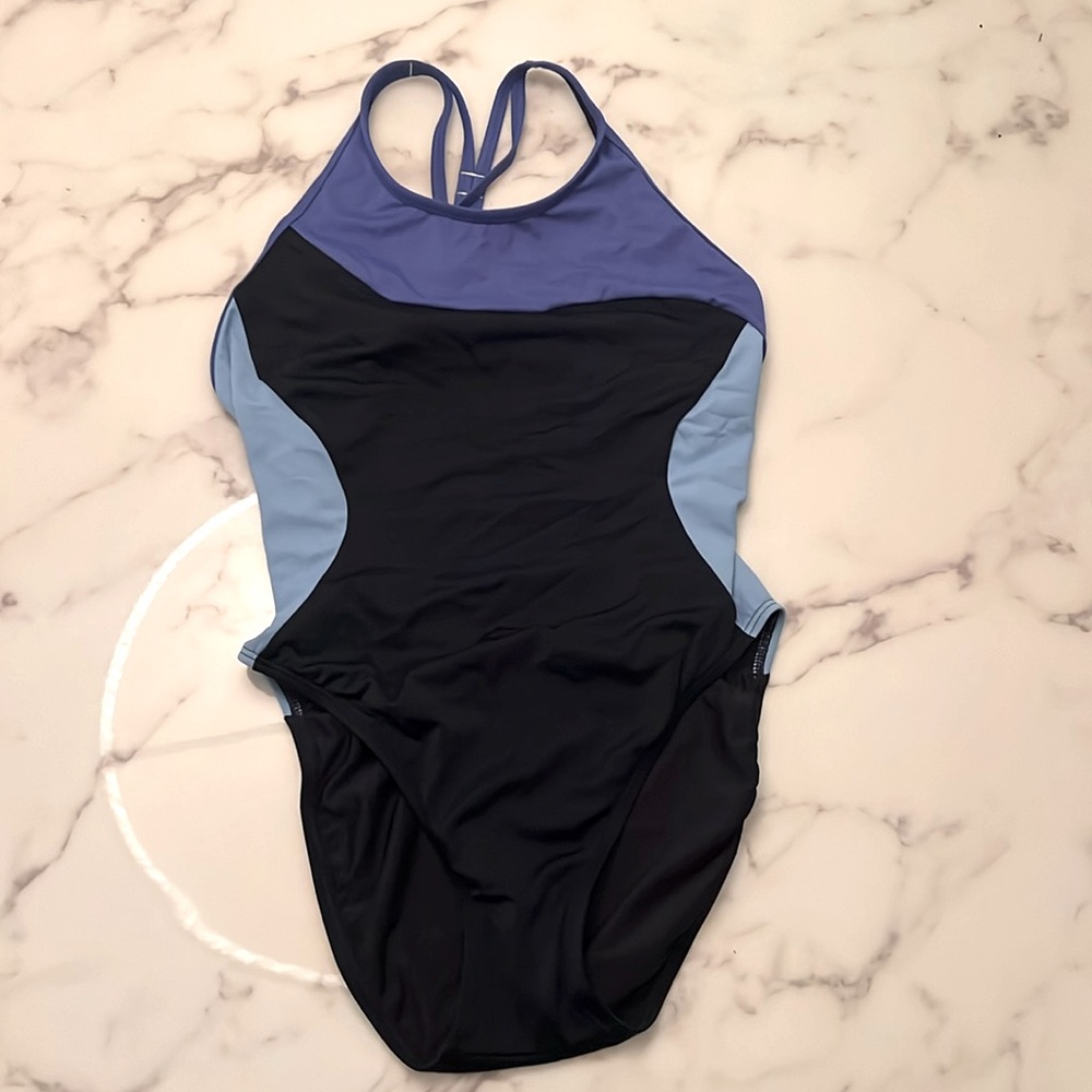 Athleta freestyle blue color block one-piece swimsuit size 36